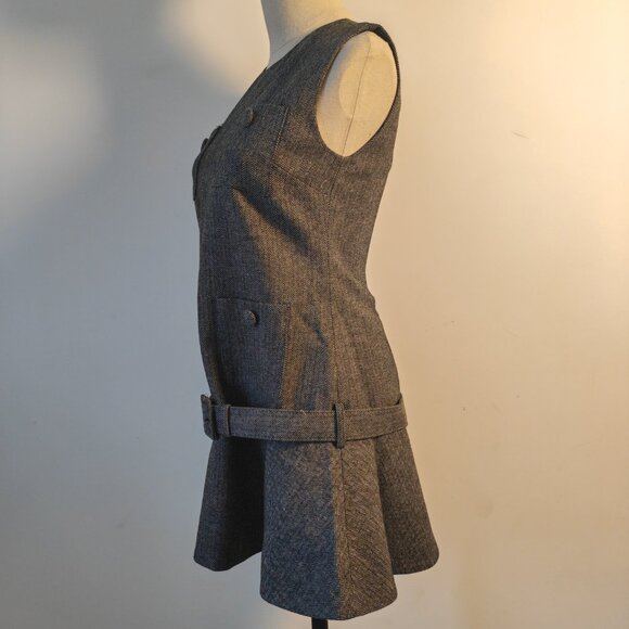 Self-portrait Grey Checkered Wave Belted Short Dress - Picture 6 of 11